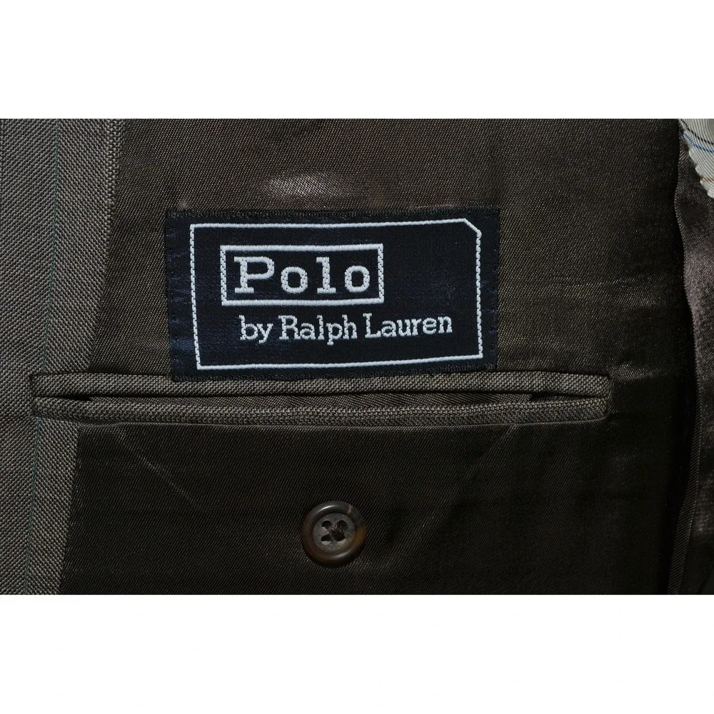 VTG Polo Ralph Lauren Blazer Men 46 Brown Plaid Strip Wool Sport Coat Jacket USA